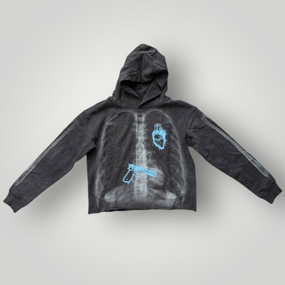 NEW X-Ray Graphic Hoodie Size S Black/Gray - Heart & Gun Design